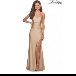 La Femme Champagne Ruched Dress